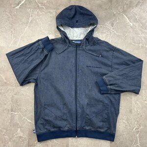 Vintage Rocawear Linen Hoodie Jacket Mens XL Blue Hip Hop Rap Jay Z Embroidered